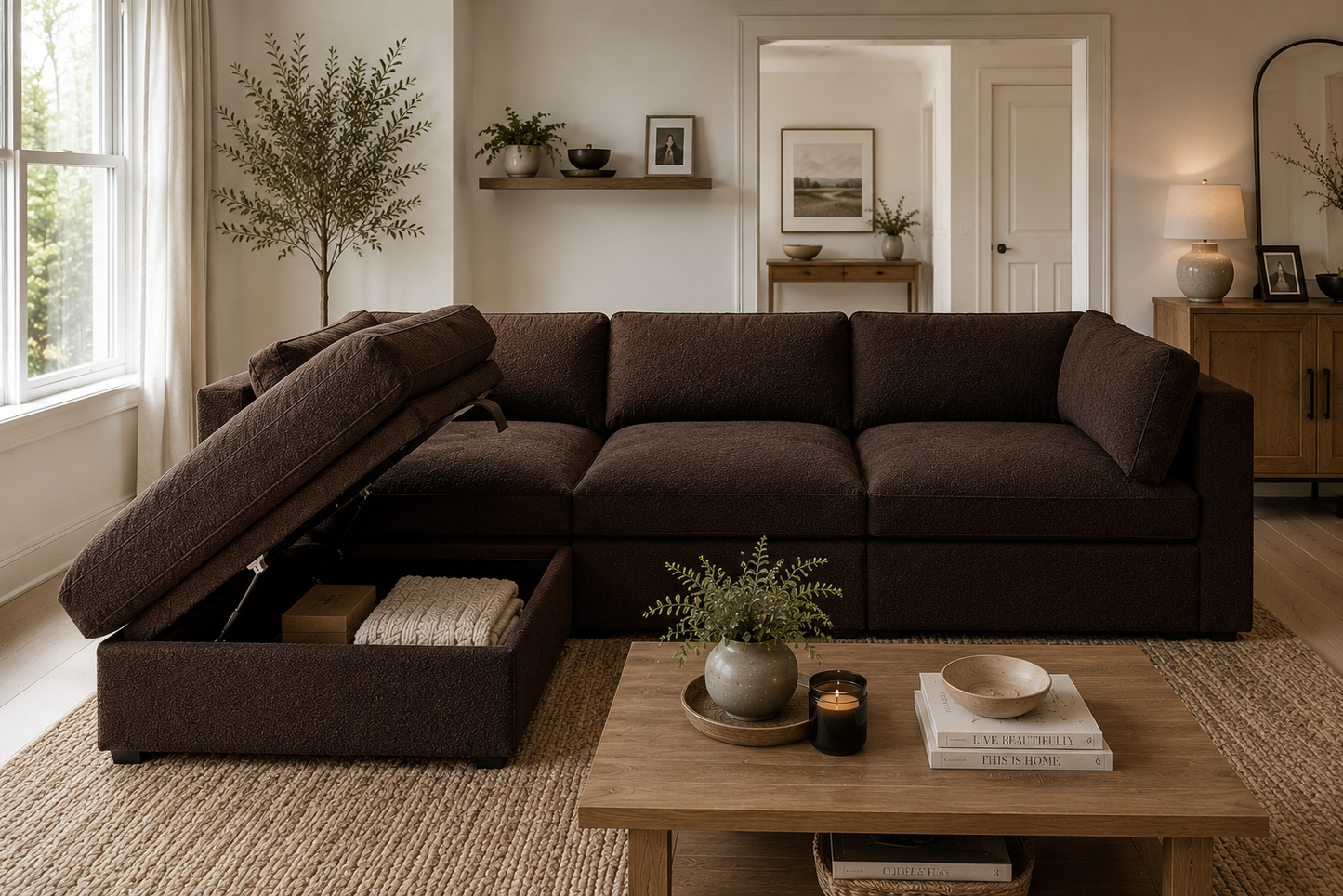 Belva 3 Seater Modular Sofa with Storage Ottoman