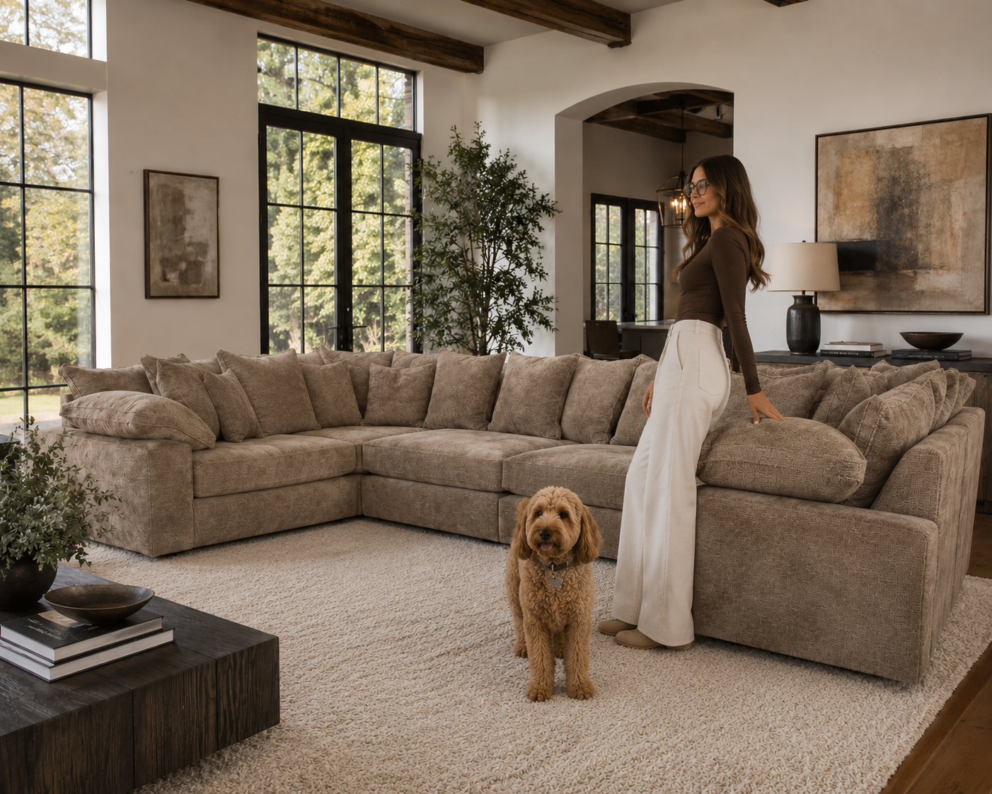 Maison Large U Shape Sofa With Piping Pillow Back