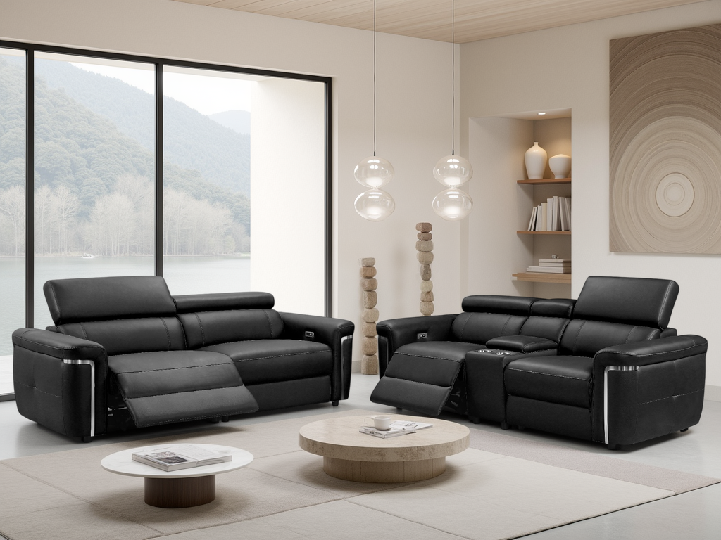 Kensington Recliner Sofa 3-2 Set in Black