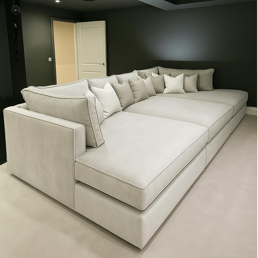 Oscar Cinema Velvet Sofa – Feather Filled Seats - luxury velvet modular sofa in slate by Vogue Vocus view 19