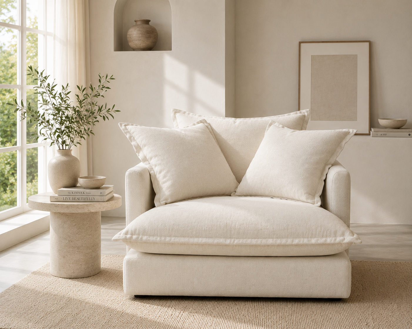 SPENCER Feather Filled Fabric Sofa Range 1 Seater - luxury velvet modular sofa in beige by Vogue Vocus view 5