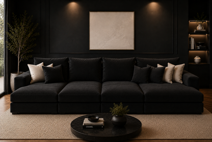 Oscar Cinema Velvet Sofa – Feather Filled Seats - luxury velvet modular sofa in slate by Vogue Vocus view 9