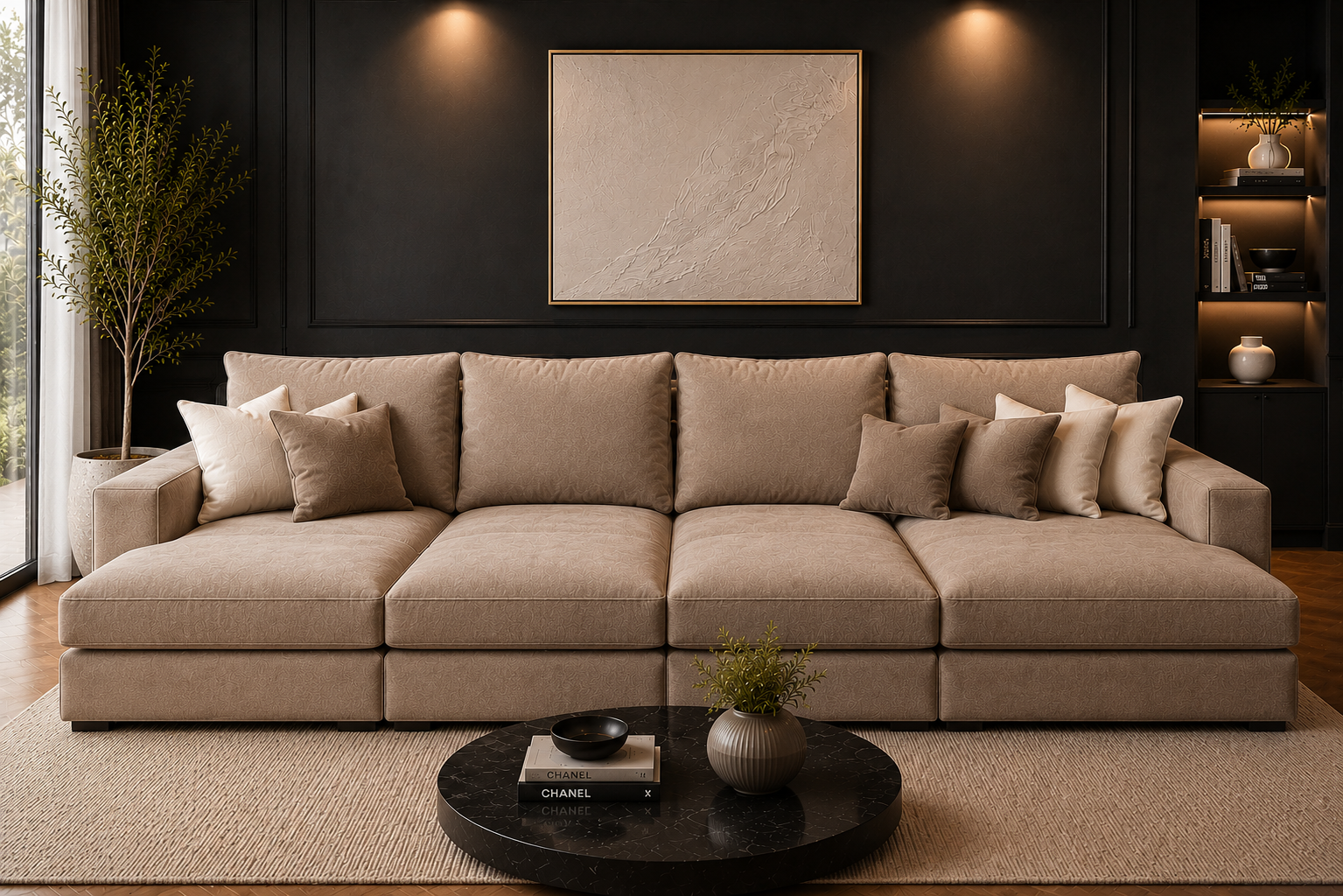 Oscar Cinema Velvet Sofa – Feather Filled Seats - luxury velvet modular sofa in slate by Vogue Vocus view 13