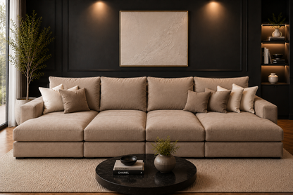 Oscar Cinema Velvet Sofa – Feather Filled Seats - luxury velvet modular sofa in slate by Vogue Vocus view 13