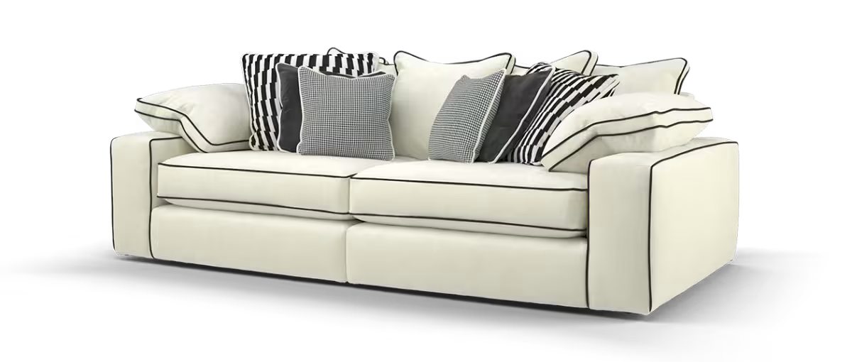 Maison 4-Seater Ivory Chenille Sofa | Precision Dual-Tone Piping - luxury velvet corner sofa in ivory by Vogue Vocus