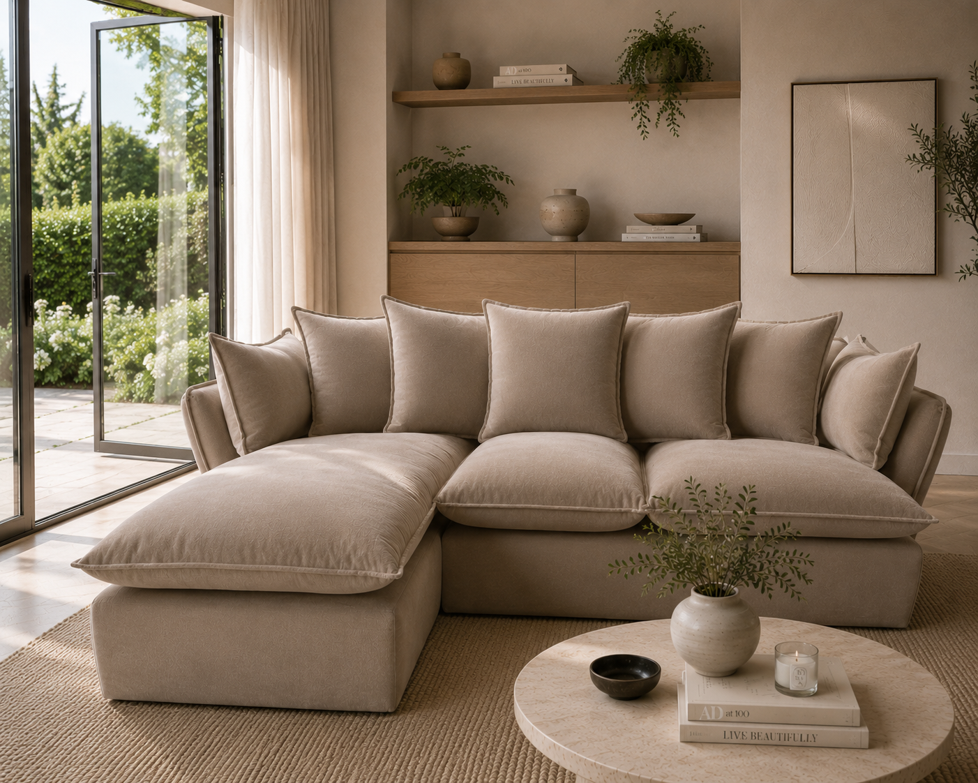 Marino Left Hand Chase Feather Sofa - luxury velvet corner sofa by Vogue Vocus view 4