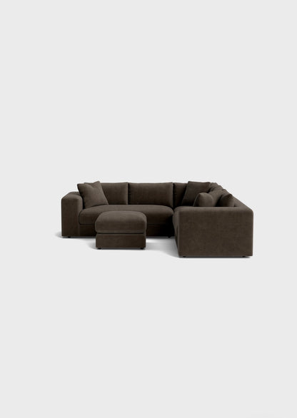 Oro Double Corner Sofa & Footstool-Moody Mocha - luxury velvet corner sofa in cream by Vogue Vocus view 4