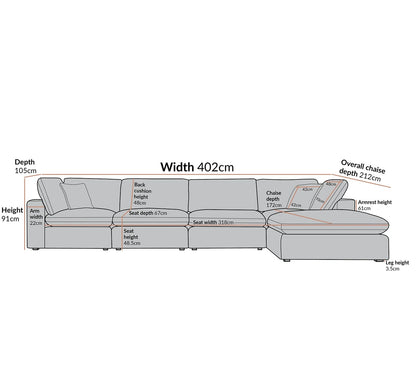 Sola Modular 4 Piece Chaise Corner Sofa With Feather Cushions