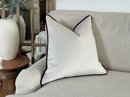 Milano Ivory Moss Green Piped Velvet Cushion 22x22 additional image