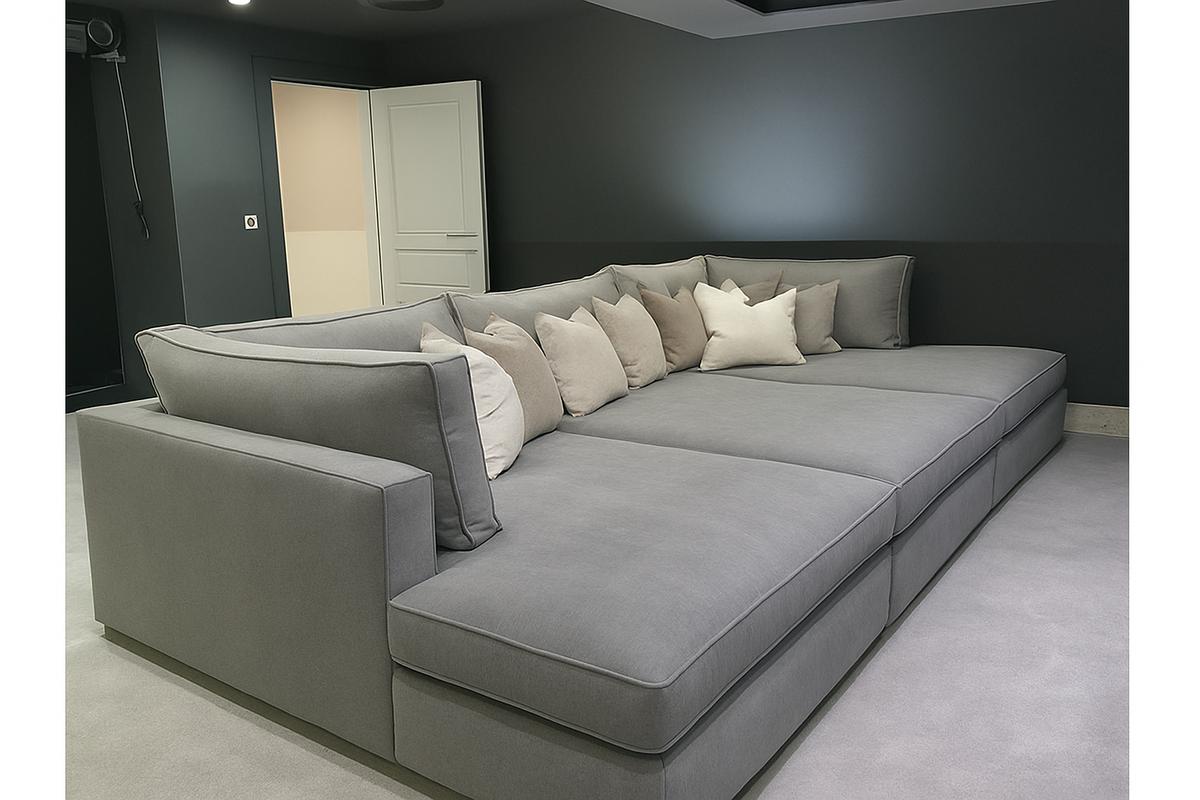 Oscar Cinema Velvet Sofa – Feather Filled Seats - luxury velvet modular sofa in slate by Vogue Vocus view 21