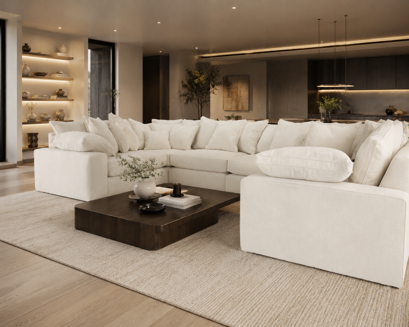 Maison Large U Shape Sofa With Piping Pillow Back