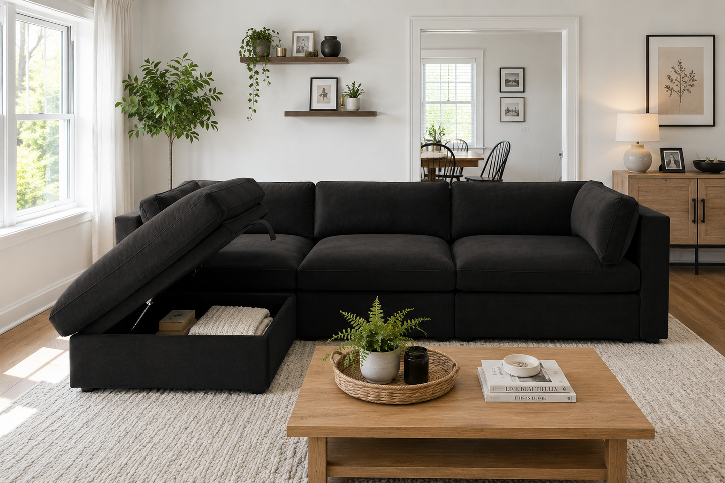 Belva 3 Seater Modular Sofa with Storage Ottoman