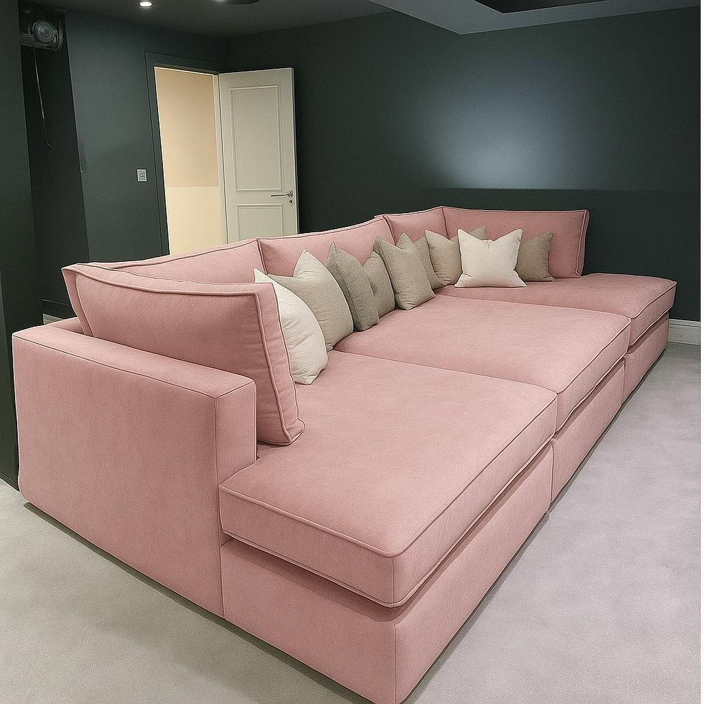 Oscar Cinema Velvet Sofa – Feather Filled Seats - luxury velvet modular sofa in slate by Vogue Vocus view 17