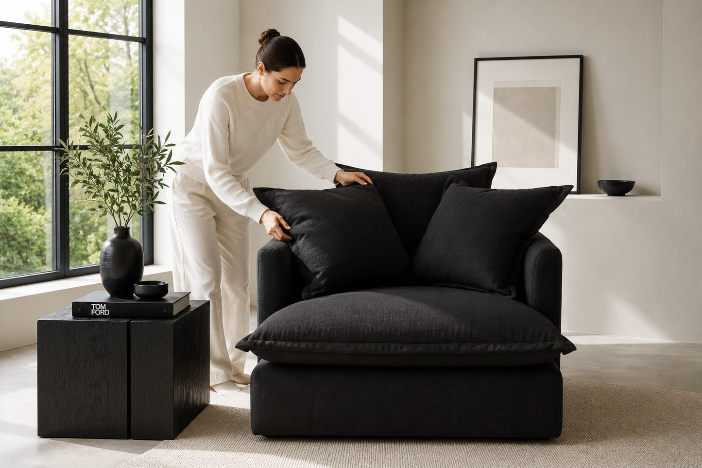 SPENCER Feather Filled Fabric Sofa Range 1 Seater - luxury velvet modular sofa in beige by Vogue Vocus view 4