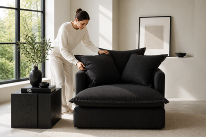 SPENCER Feather Filled Fabric Sofa Range 1 Seater - luxury velvet modular sofa in beige by Vogue Vocus view 4