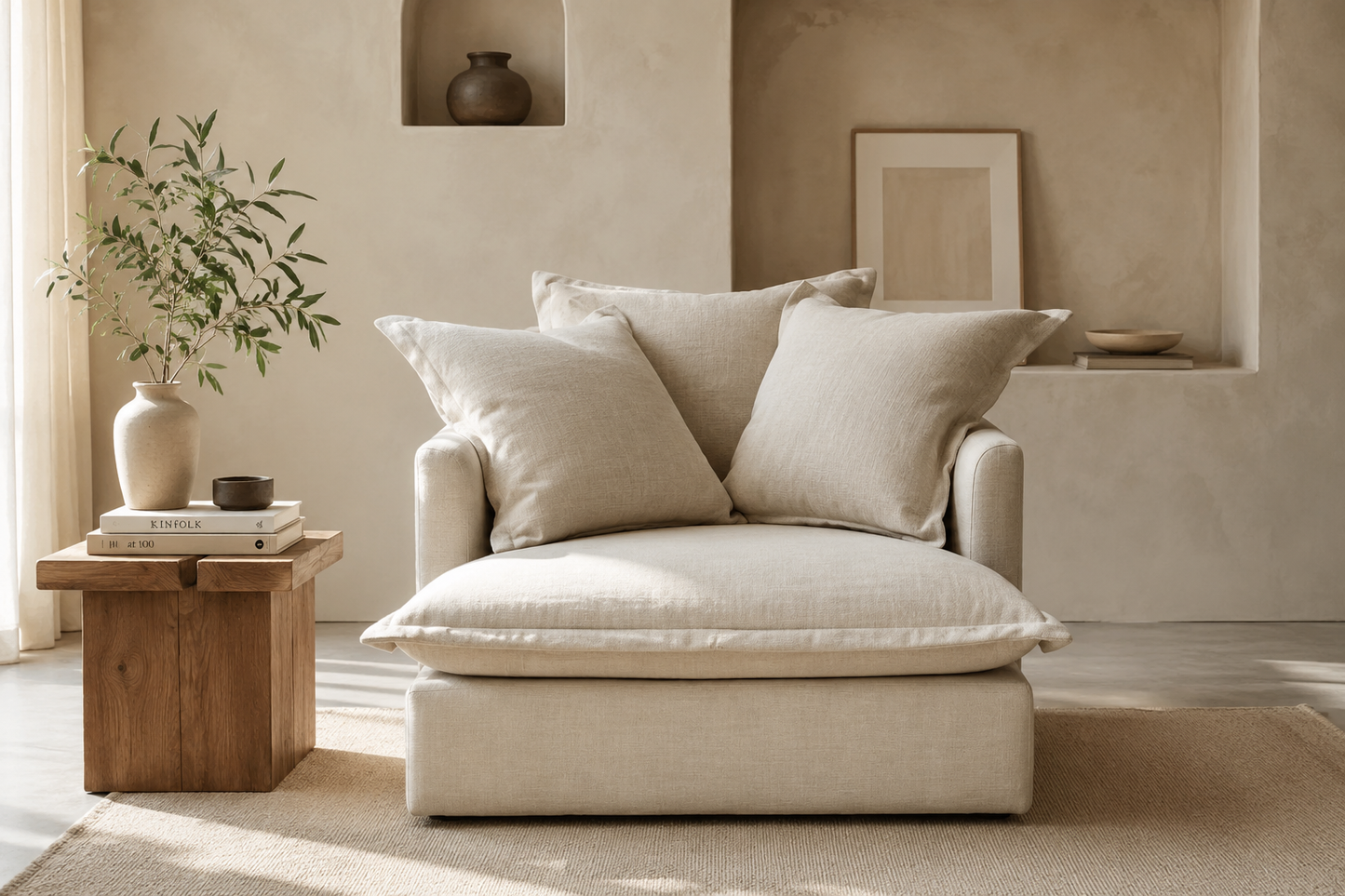SPENCER Feather Filled Fabric Sofa Range 1 Seater - luxury velvet modular sofa in beige by Vogue Vocus