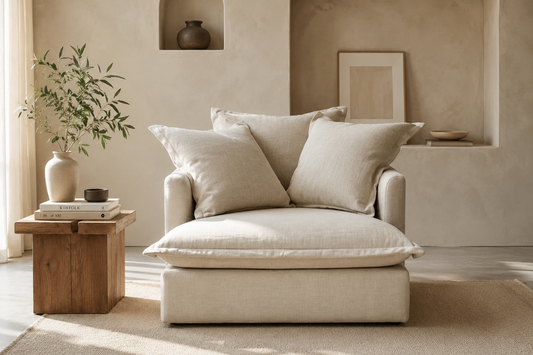 SPENCER Feather Filled Fabric Sofa Range 1 Seater - luxury velvet modular sofa in beige by Vogue Vocus