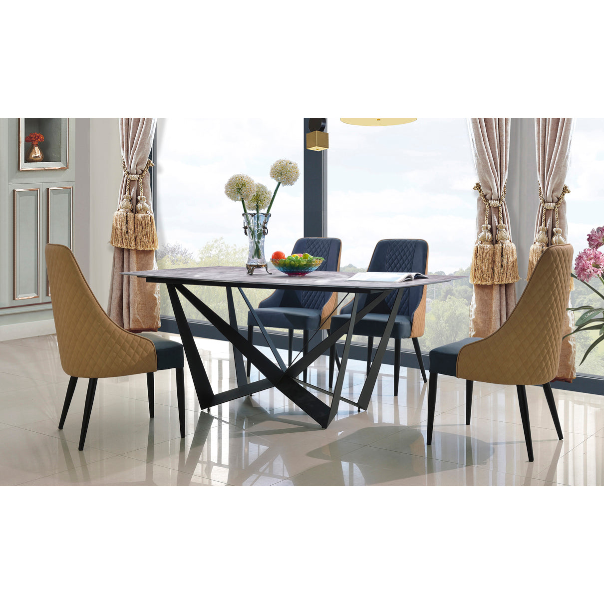 Adelaide Faux Leather Dining Chair with Black Metal Legs - luxury dining furniture