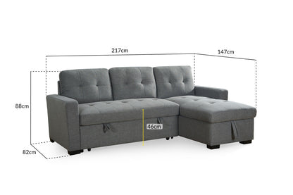 Arden Universal Corner Sofa Bed in Grey