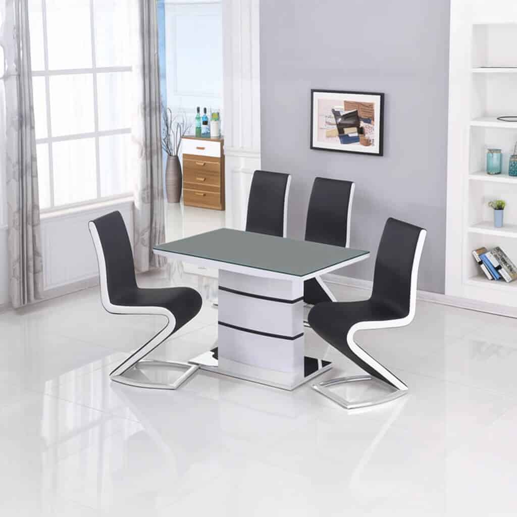 Aldridge Small High Gloss Dining Table White with Grey Glass Top - luxury dining furniture