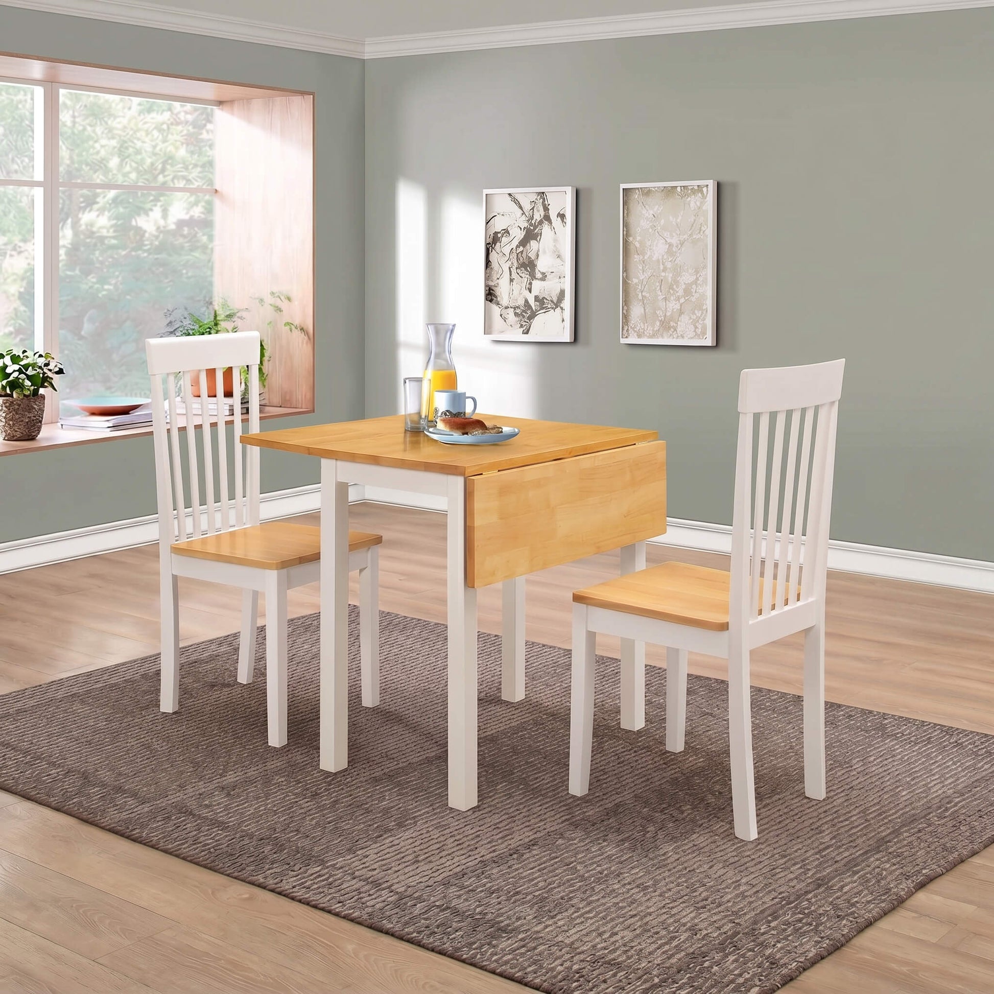 Atlas (Amber) White Dropleaf Dining Set with 2 Dining Chairs - luxury dining furniture