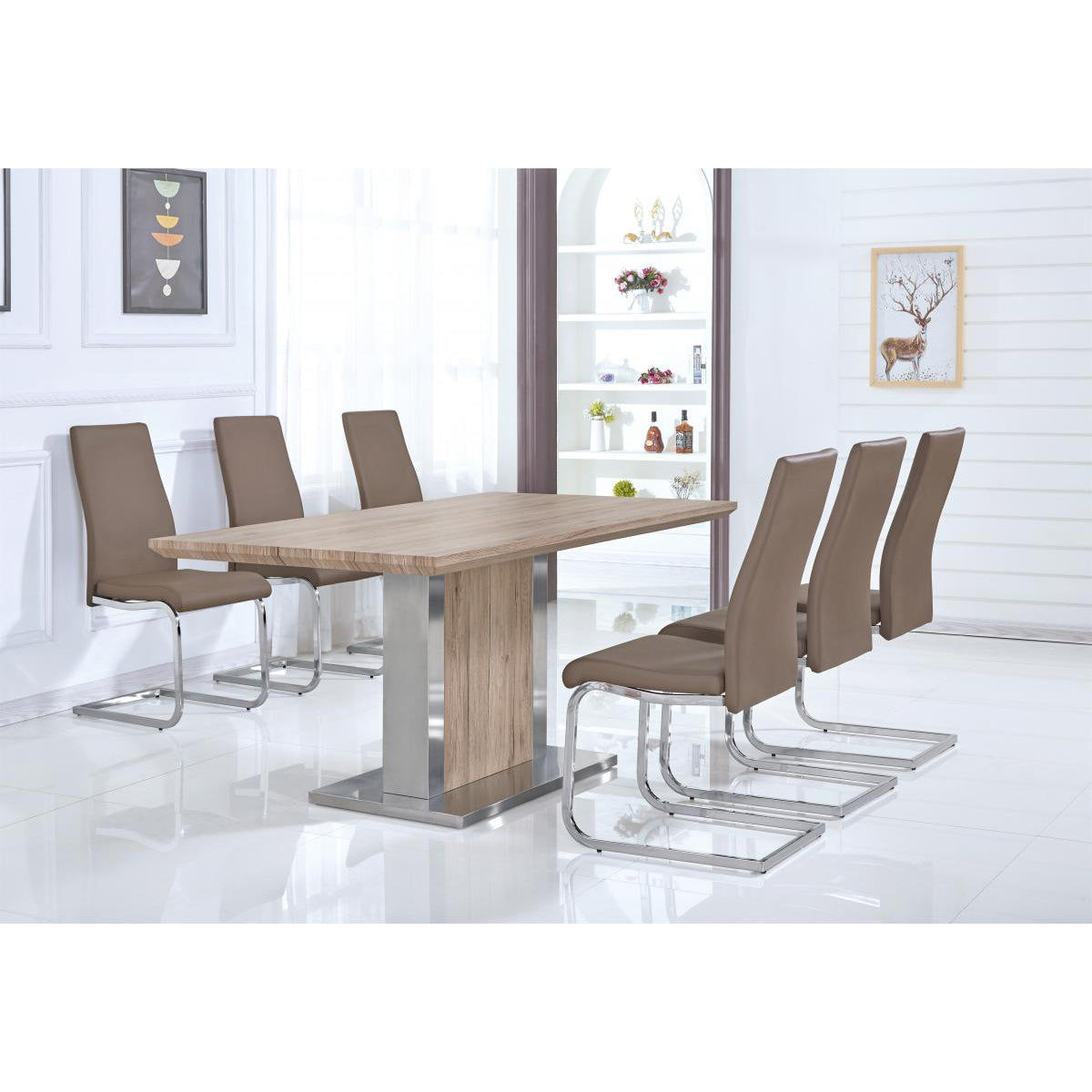 Belize Faux Leather Dining Chairs Chrome and Cappuccino (2s) - luxury dining furniture