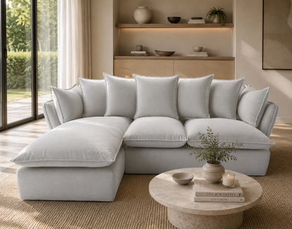 Marino Left Hand Chase Feather Sofa - luxury velvet corner sofa by Vogue Vocus