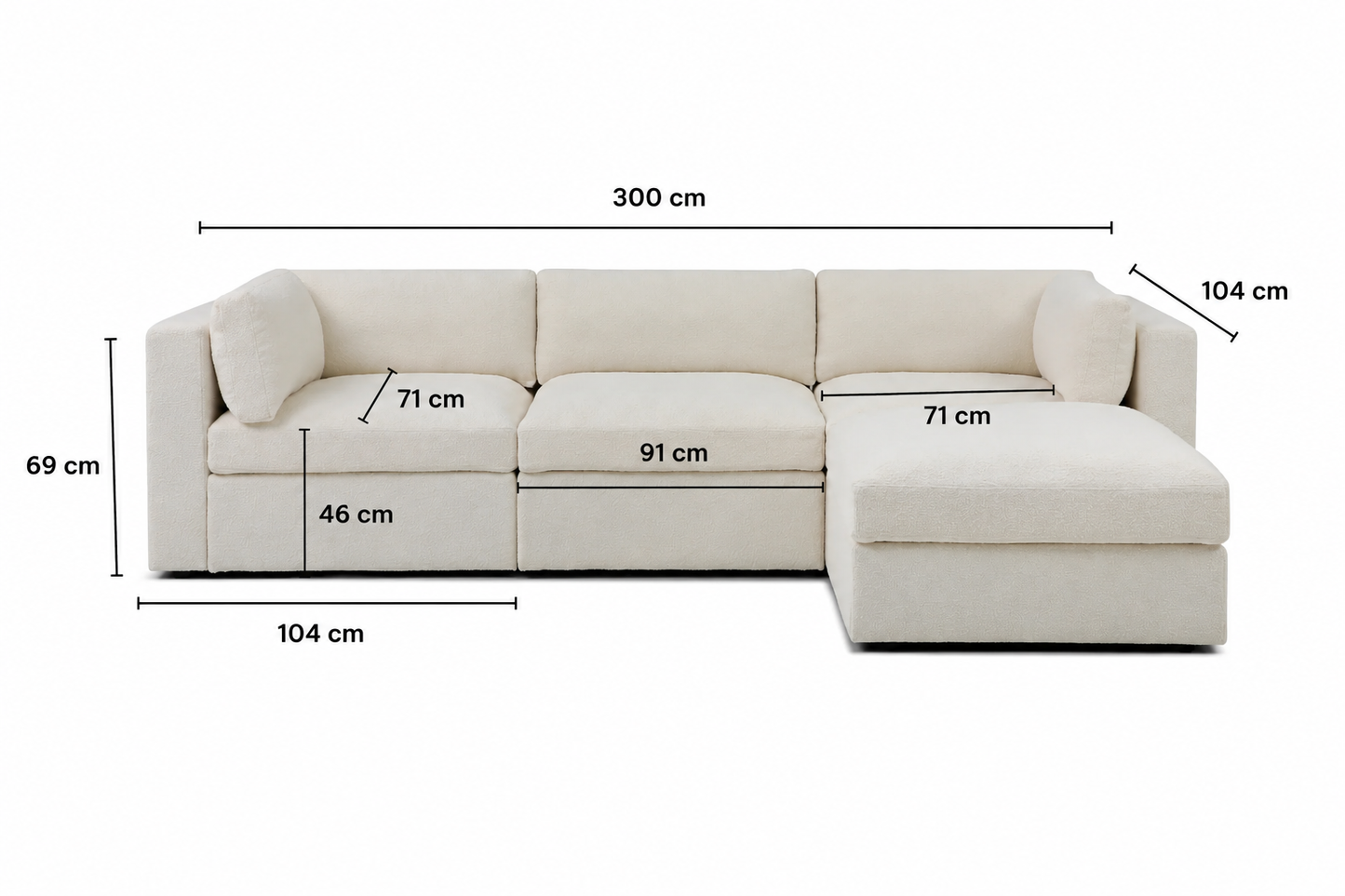 Belva 3 Seater Modular Sofa with Storage Ottoman