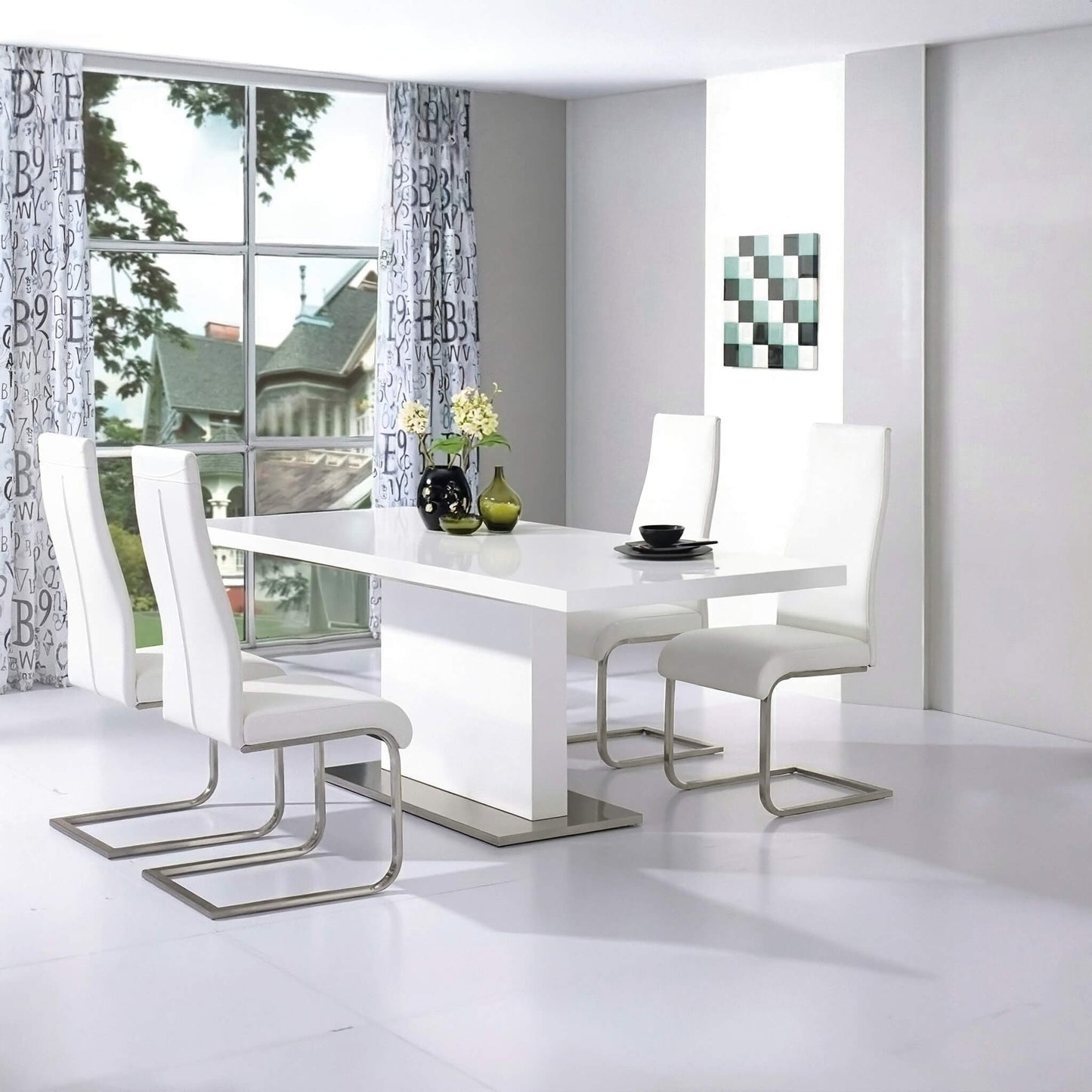 Chaffee Dining Table White High Gloss - luxury dining furniture