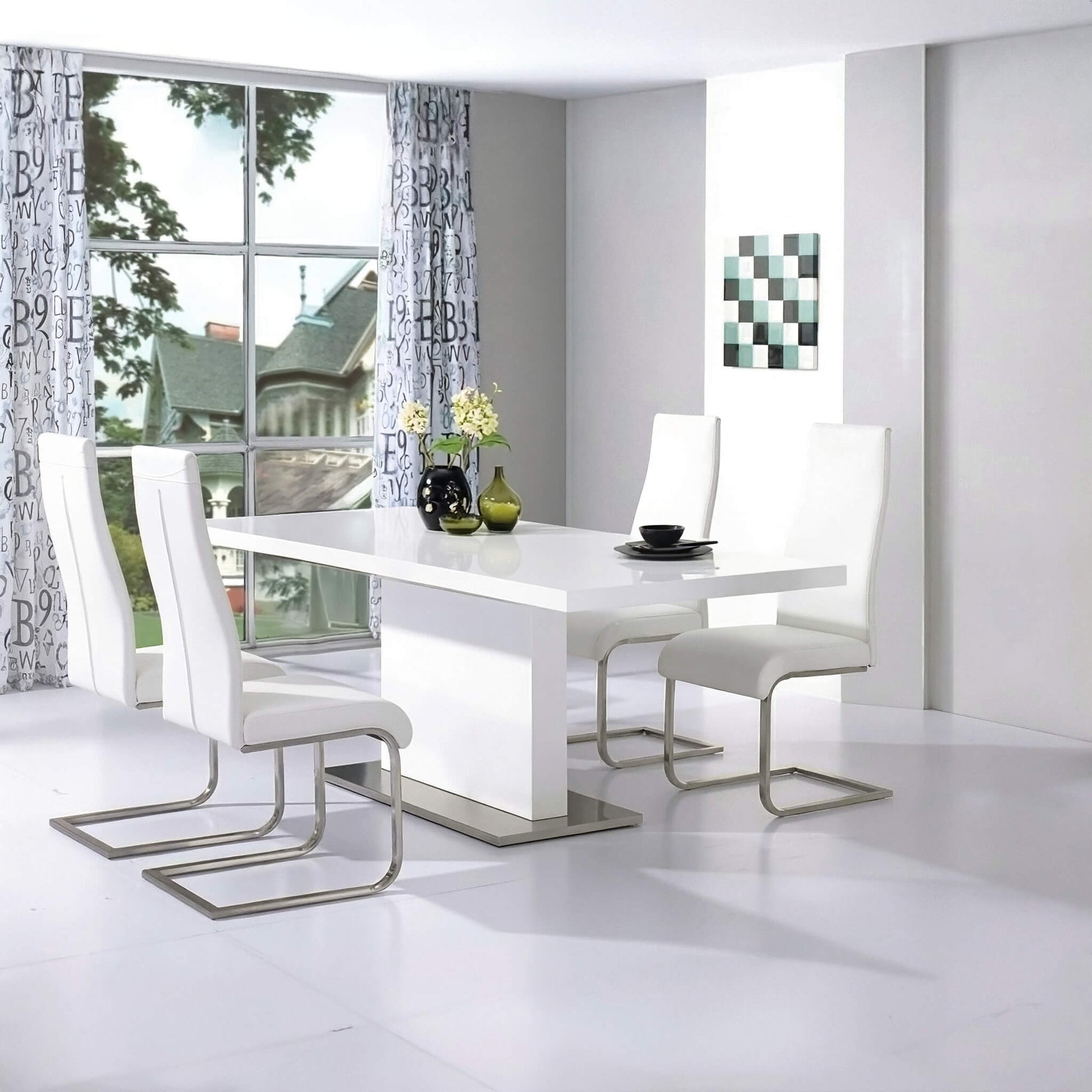 Chaffee Dining Table White High Gloss - luxury dining furniture