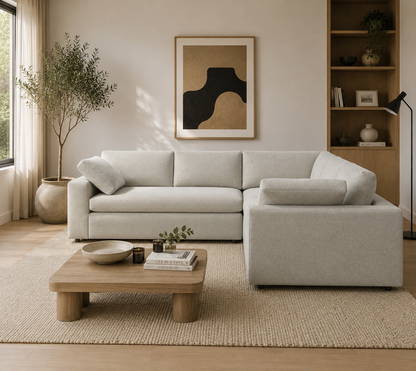 Velora Wide Arm 3-Piece L-Shaped Modular - luxury velvet U-shape sofa in ivory by Vogue Vocus view 3