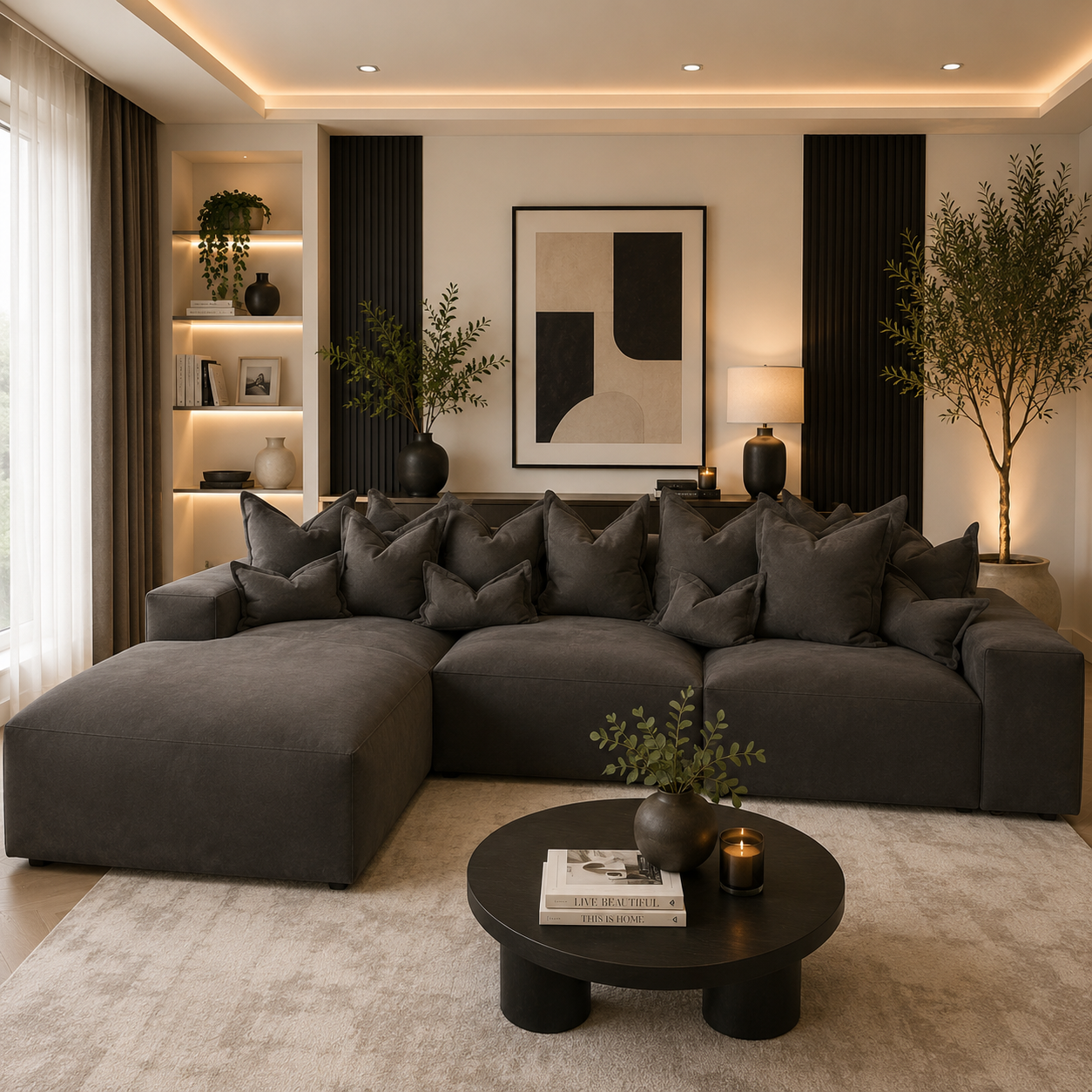 Astoria Elegance Pillow Back Corner Sofa (LH Facing Sofa) - luxury velvet corner sofa in silver by Vogue Vocus