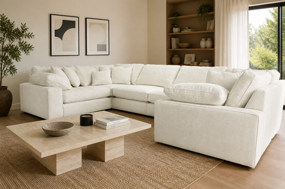 Maison Large U Shape Sofa With Piping Full Back - luxury velvet U-shape sofa by Vogue Vocus
