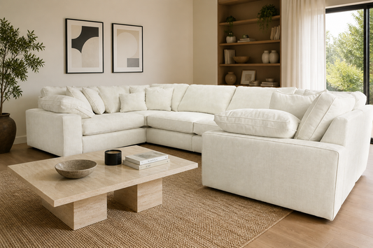 Maison Large U Shape Sofa With Piping Full Back - luxury velvet U-shape sofa by Vogue Vocus