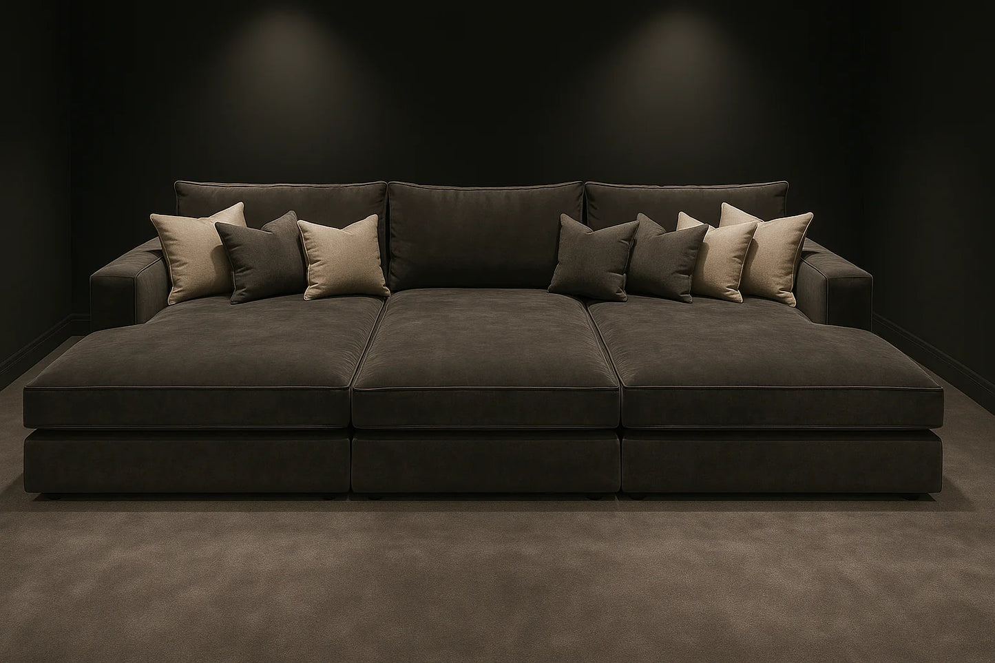 Oscar Cinema Velvet Sofa – 3 Seater with feather filled Cushions-Vogue Vocus