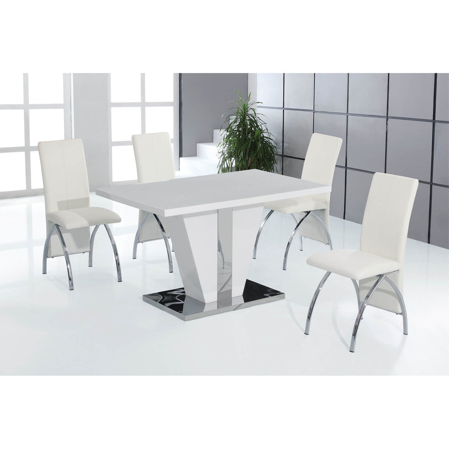 Costilla Dining Table White with Stainless Steel - luxury dining furniture