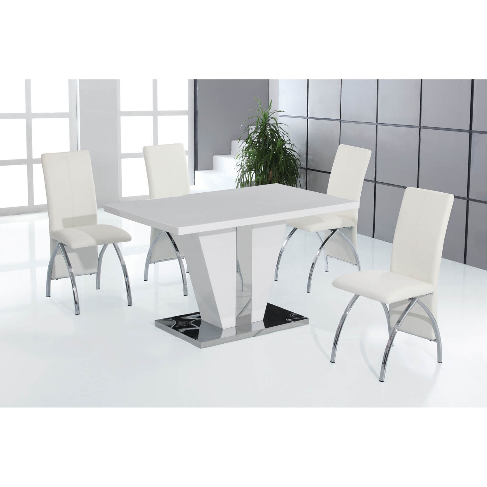 Costilla Dining Table White with Stainless Steel - luxury dining furniture