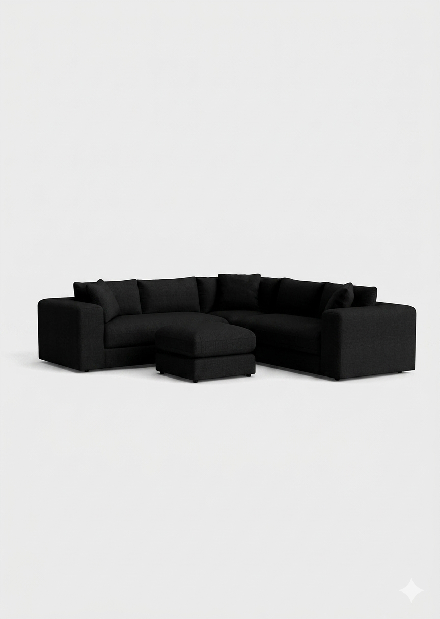 Oro Double Corner& Footstool-Cream - luxury velvet corner sofa in cream by Vogue Vocus view 5