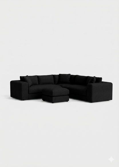 Oro Double Corner& Footstool-Cream - luxury velvet corner sofa in cream by Vogue Vocus view 5