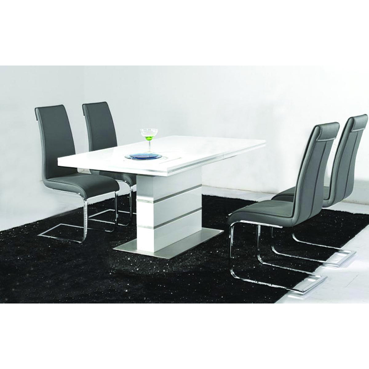 Dolores Dining Table White with Stainless Steel Base - luxury dining furniture
