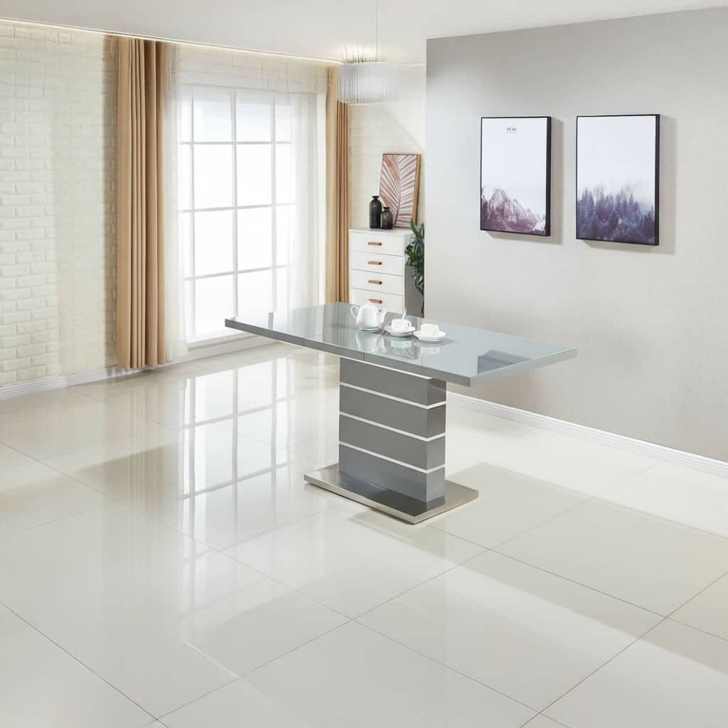 Dresden Extending Clear Glass Dining Table HG Grey and Steel - luxury dining furniture