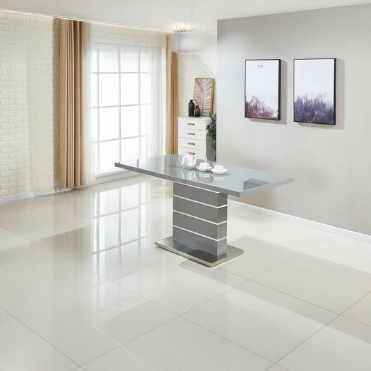 Dresden Extending Clear Glass Dining Table HG Grey and Steel - luxury dining furniture