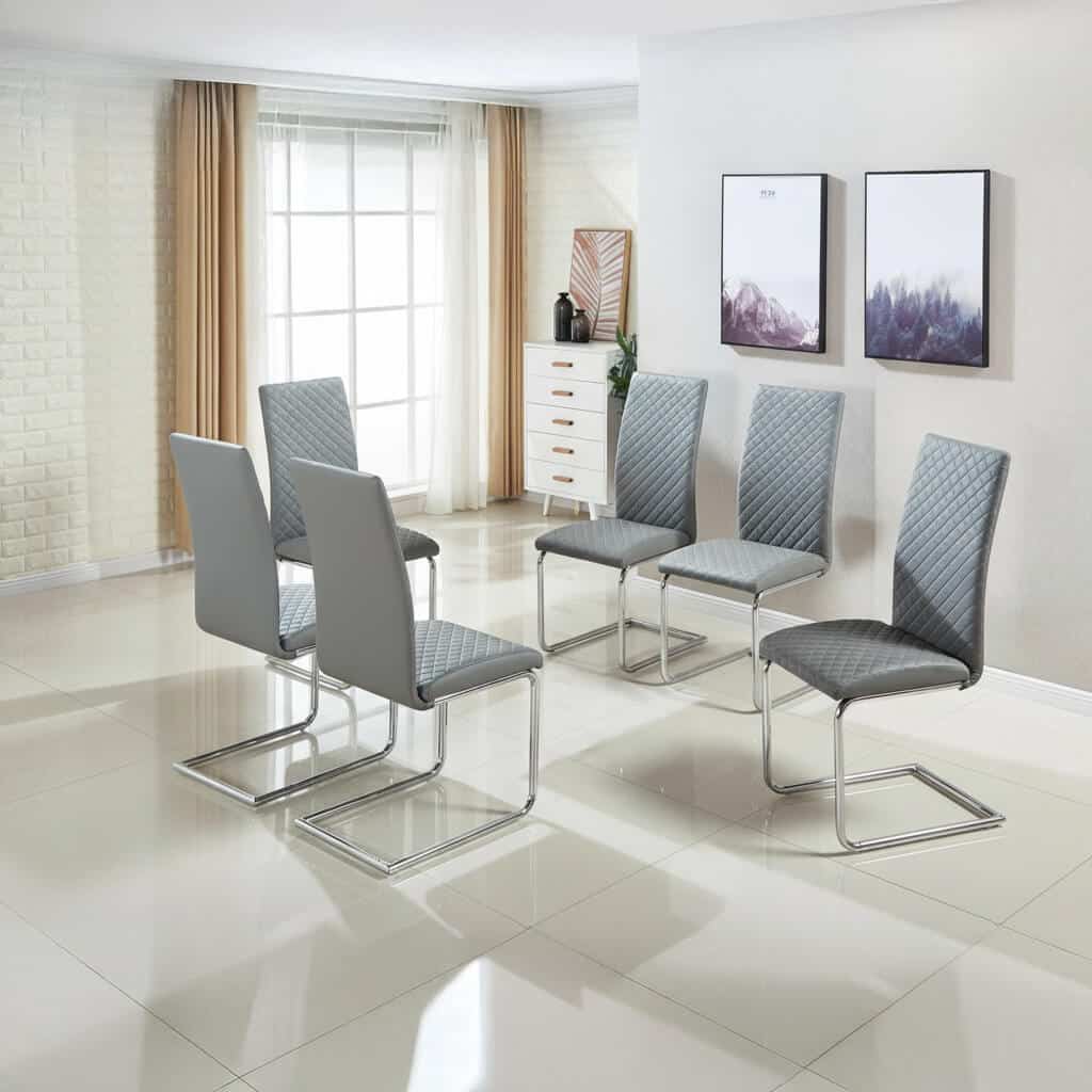 Dresden Faux Leather Dining Chairs Chrome and Grey (2s) - luxury dining furniture
