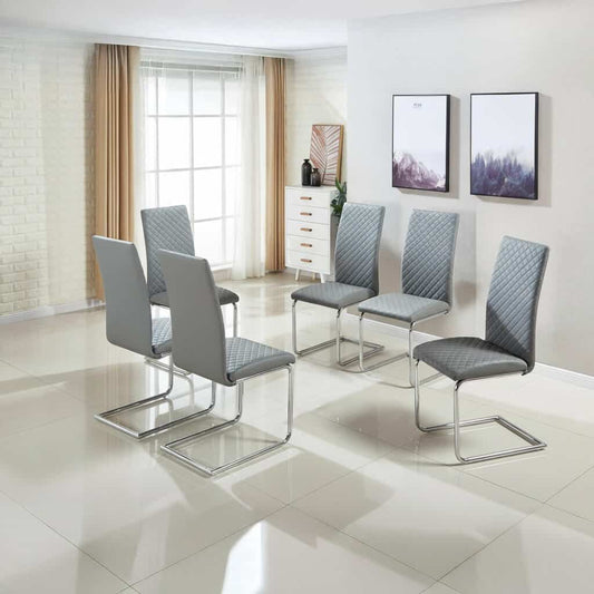 Dresden Faux Leather Dining Chairs Chrome and Grey (2s) - luxury dining furniture