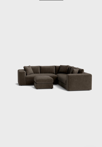 Oro Double Corner Sofa & Footstool-Moody Mocha - luxury velvet corner sofa in cream by Vogue Vocus view 2