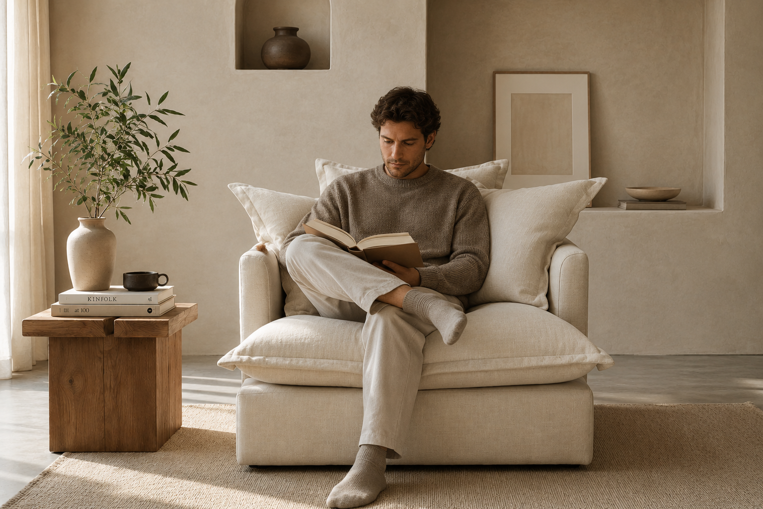 SPENCER Feather Filled Fabric Sofa Range 1 Seater - luxury velvet modular sofa in beige by Vogue Vocus view 2