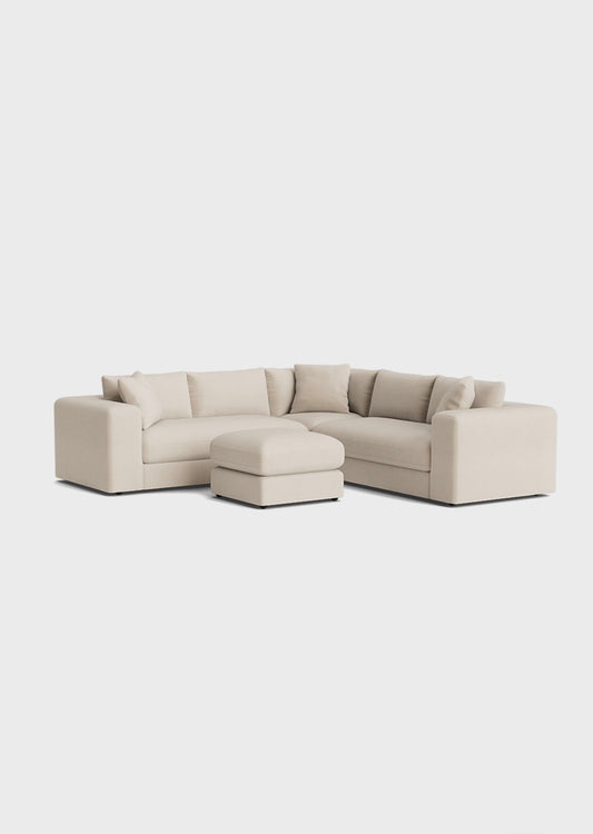 Oro Double Corner& Footstool-Cream - luxury velvet corner sofa in cream by Vogue Vocus