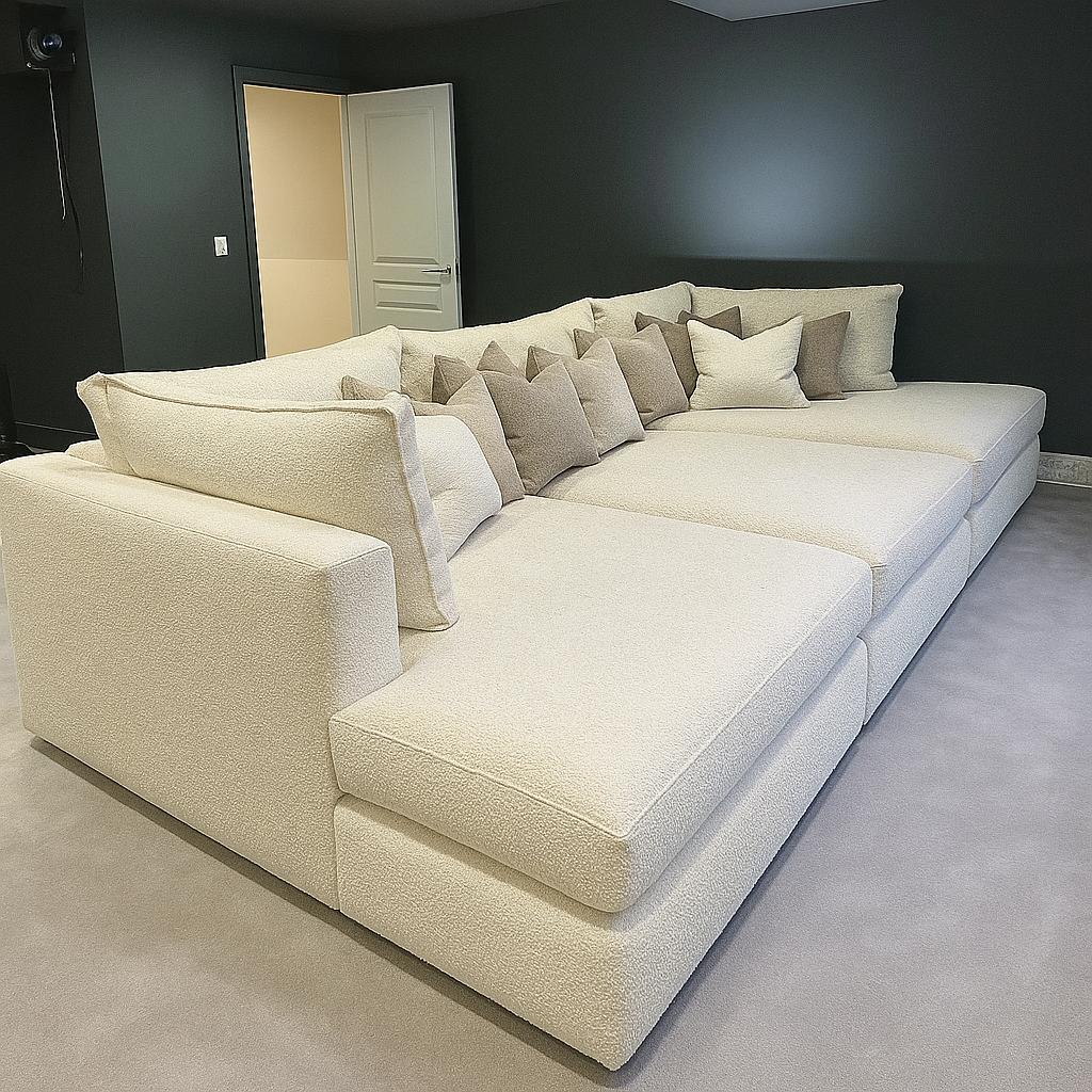 Oscar Cinema Velvet Sofa – Feather Filled Seats - luxury velvet modular sofa in slate by Vogue Vocus view 16
