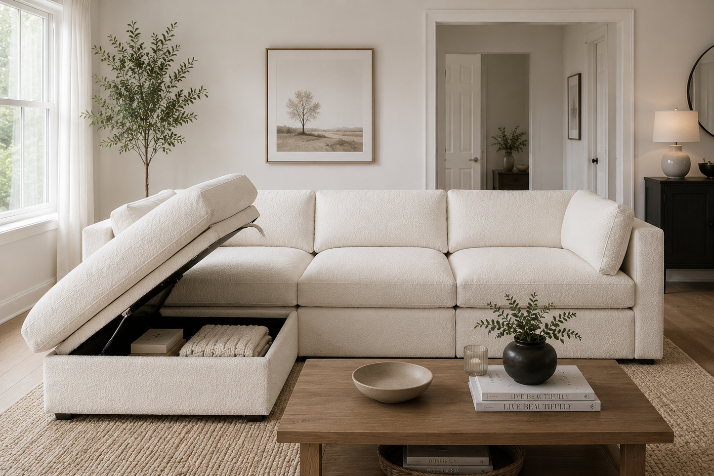 Belva 3 Seater Modular Sofa with Storage Ottoman