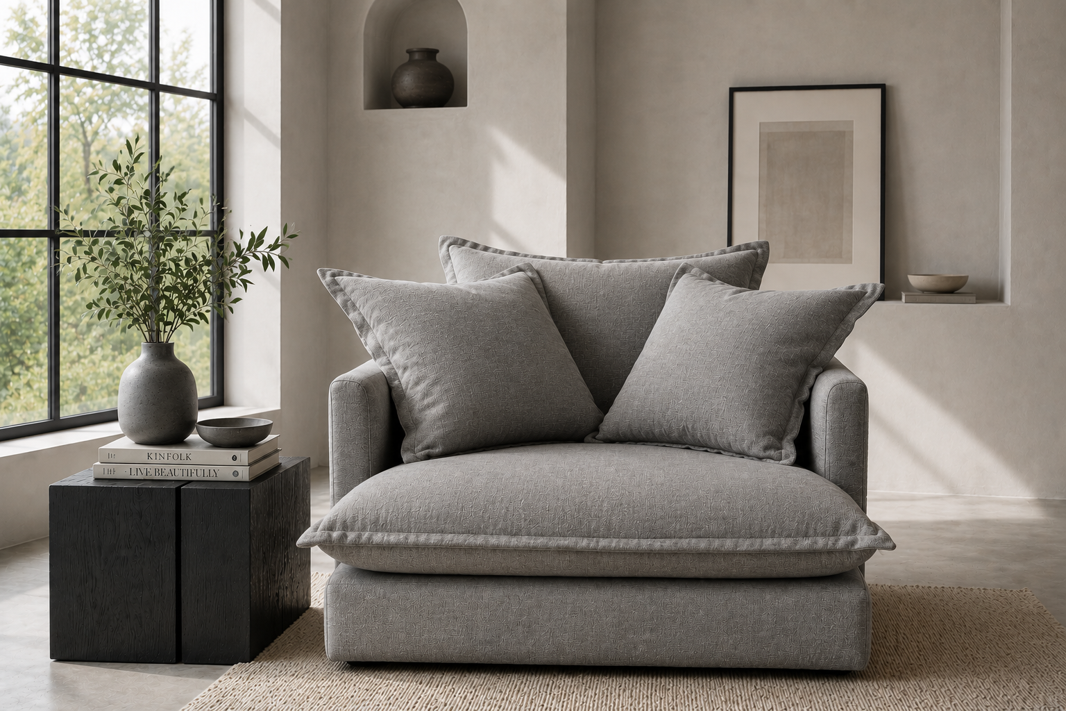 SPENCER Feather Filled Fabric Sofa Range 1 Seater - luxury velvet modular sofa in beige by Vogue Vocus view 6